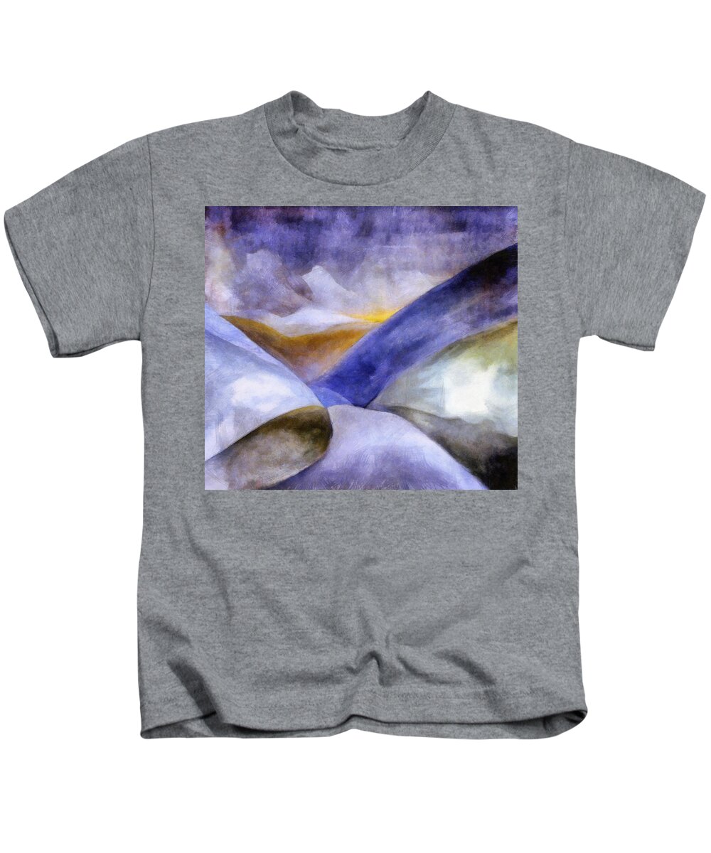 Blue Kids T-Shirt featuring the painting Abstract Mountain Landscape by Michelle Calkins