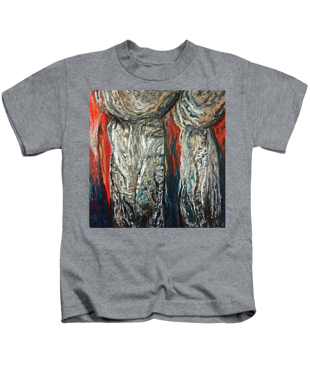 Abstract Kids T-Shirt featuring the painting Abstract Red and Silver Latte Stones by Michelle Pier