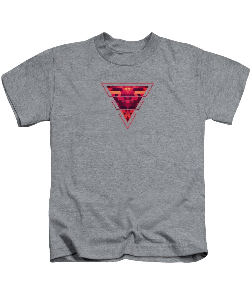 Red Kids T-Shirt featuring the digital art Abstract red geometric triangle texture pattern design Digital Futrure Hipster Fashion by Philipp Rietz