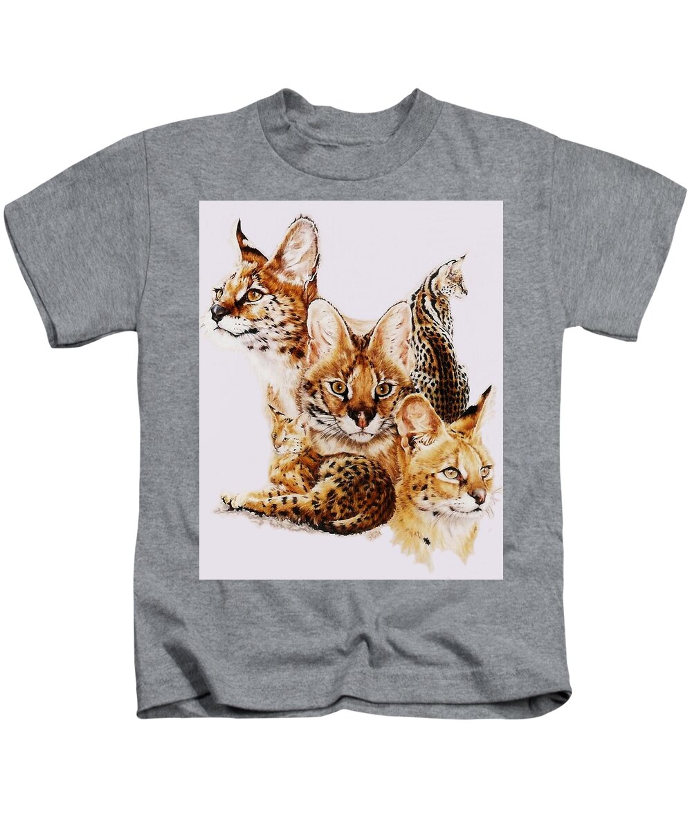 Serval Kids T-Shirt featuring the drawing Adroit by Barbara Keith