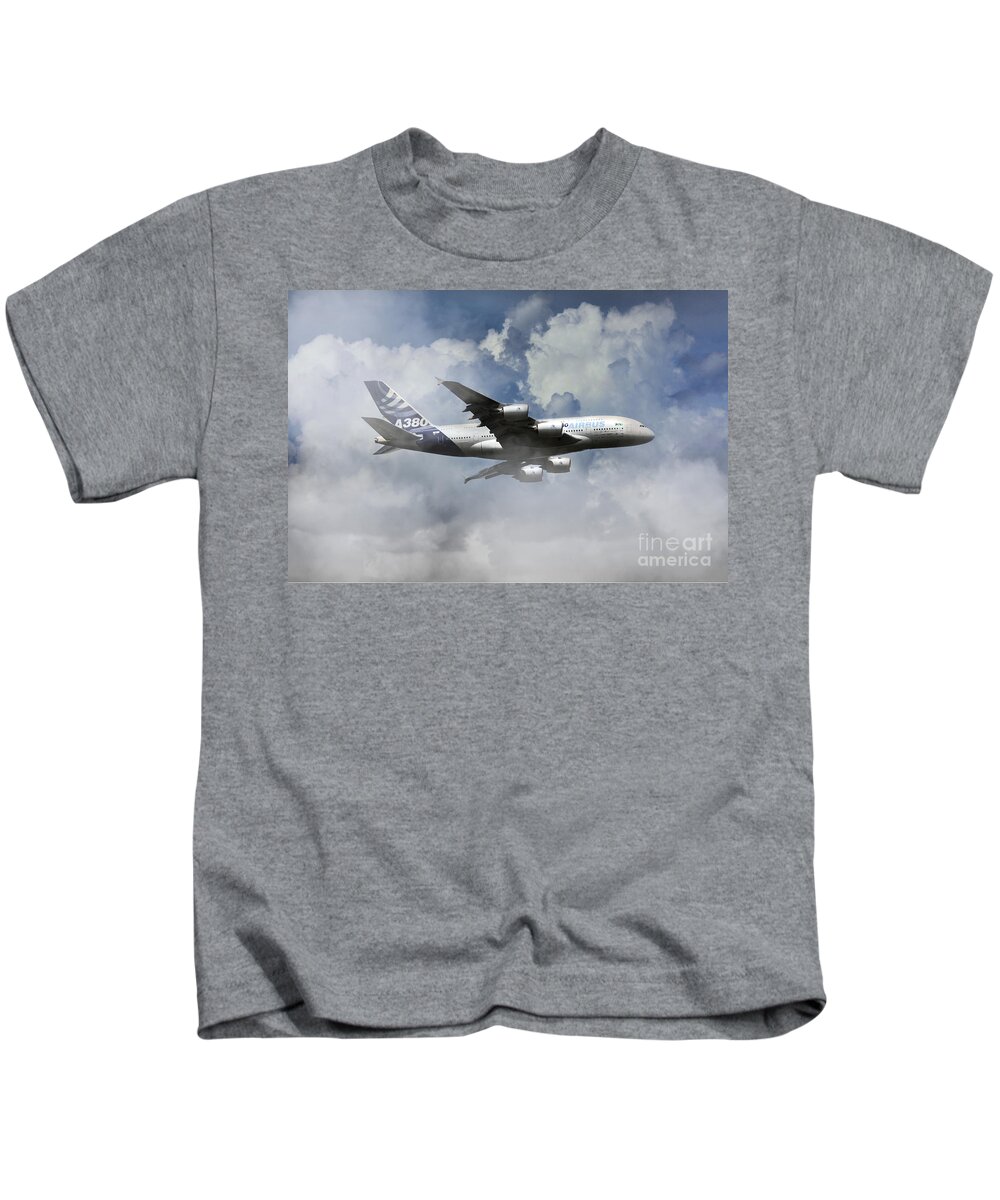 Airbus Kids T-Shirt featuring the digital art Airbus A380 by Airpower Art