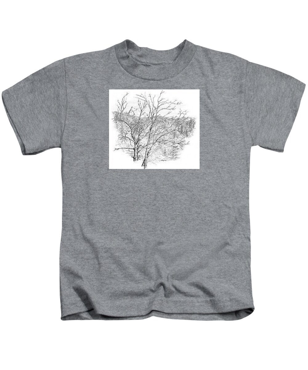 Landscape Kids T-Shirt featuring the drawing Pacific Northwest Alders by Leizel Grant