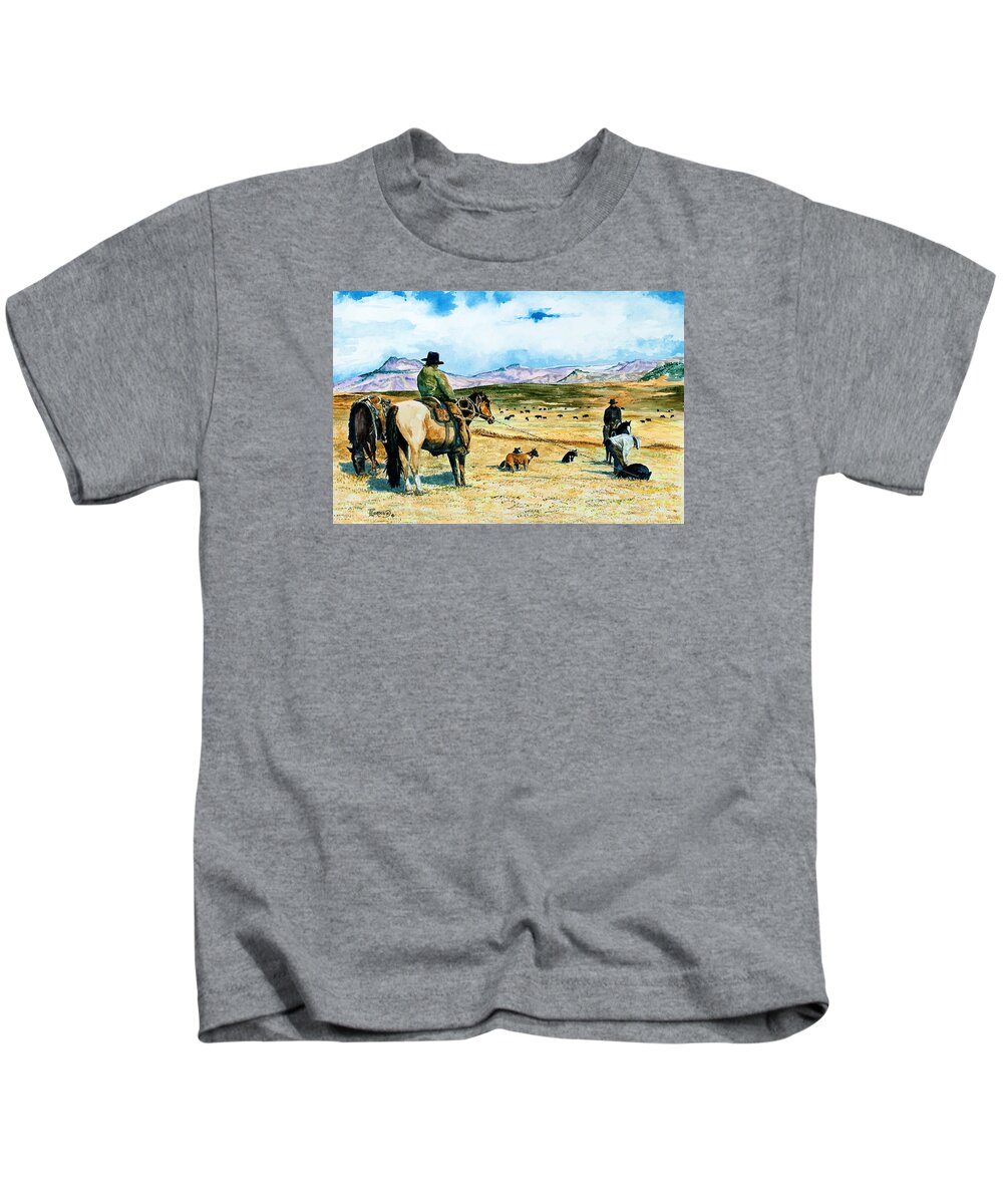 Tim Gordon Kids T-Shirt featuring the painting All in a Days work by Timithy L Gordon