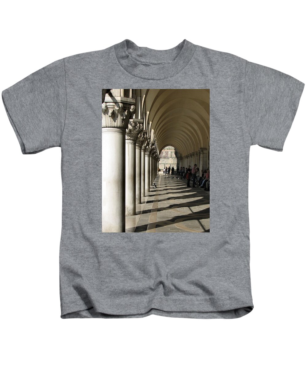 Venice Kids T-Shirt featuring the photograph Along St. Marks Square by Lin Grosvenor