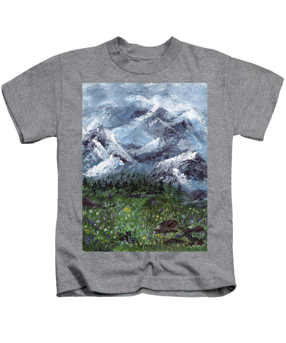 Mountains Kids T-Shirt featuring the painting Alps by Donna Blackhall