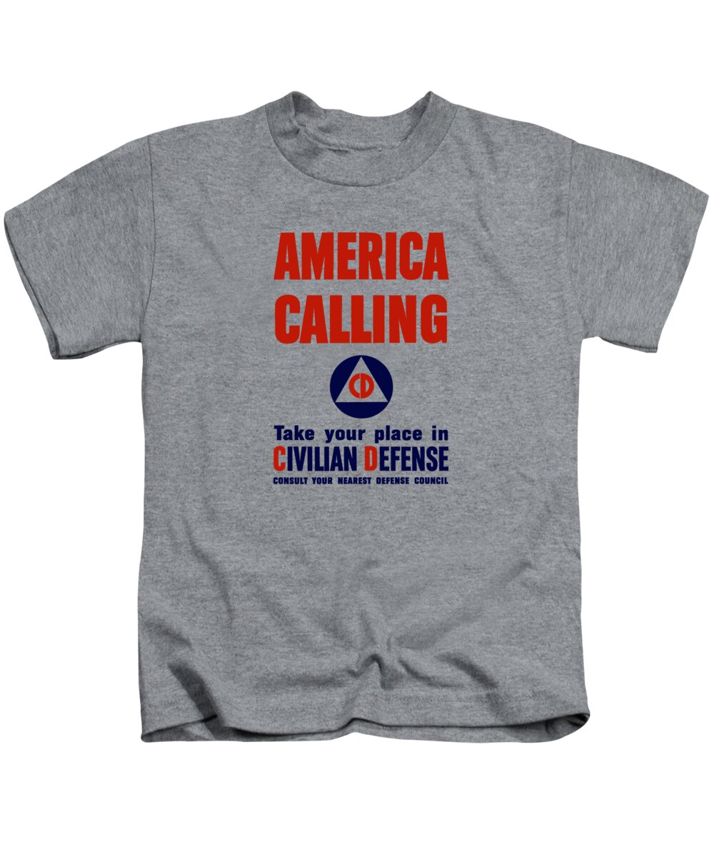 Civil Defense Kids T-Shirt featuring the painting America Calling -- Civilian Defense by War Is Hell Store