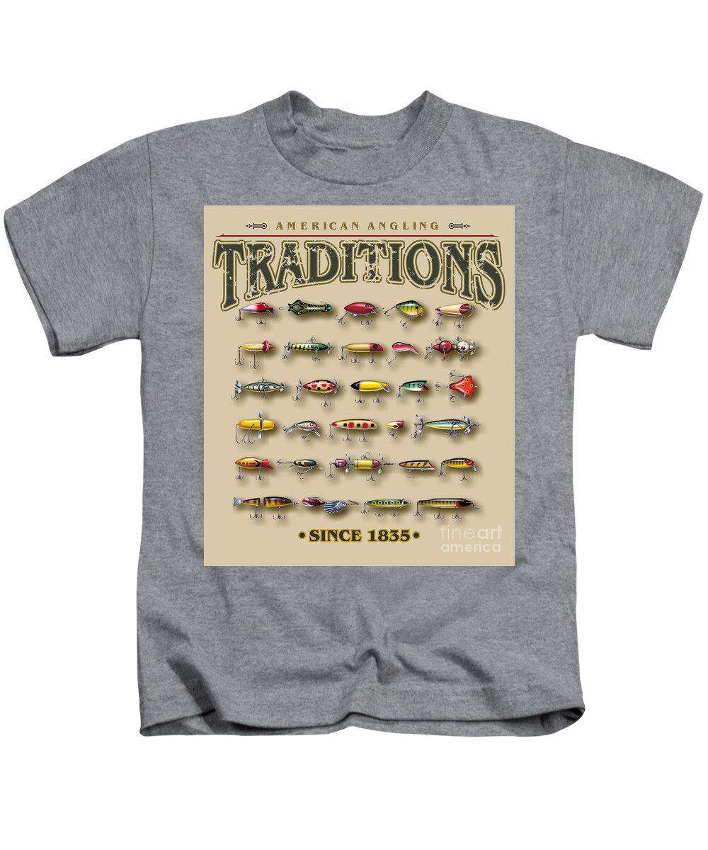 Jon Q Wright Kids T-Shirt featuring the painting American Traditions lures by JQ Licensing