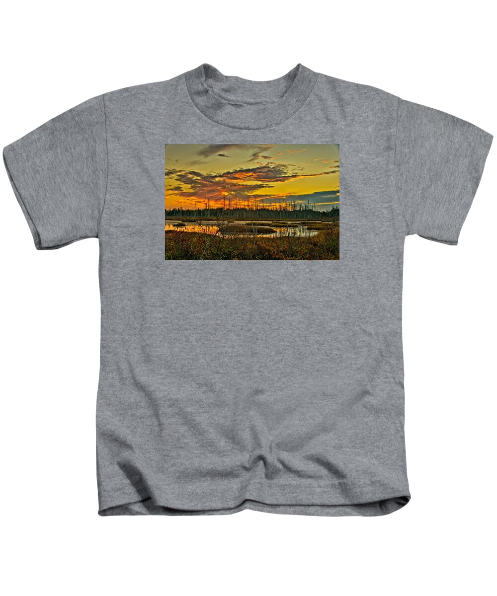 Fall Kids T-Shirt featuring the photograph An November Sunset in the Pines by Louis Dallara