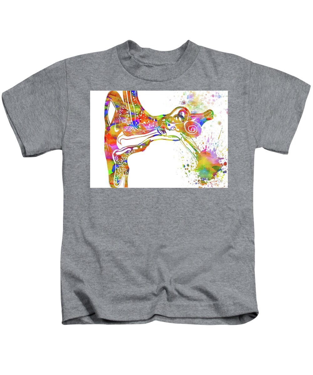 Anatomy Art Kids T-Shirt featuring the mixed media Anatomical Inner Ear by Ann Leech
