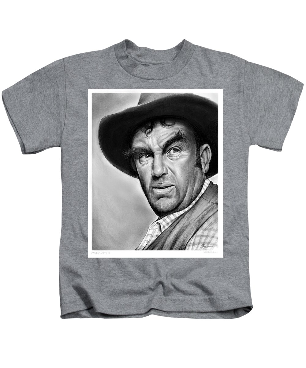 Andy Devine Kids T-Shirt featuring the drawing Andy Devine by Greg Joens