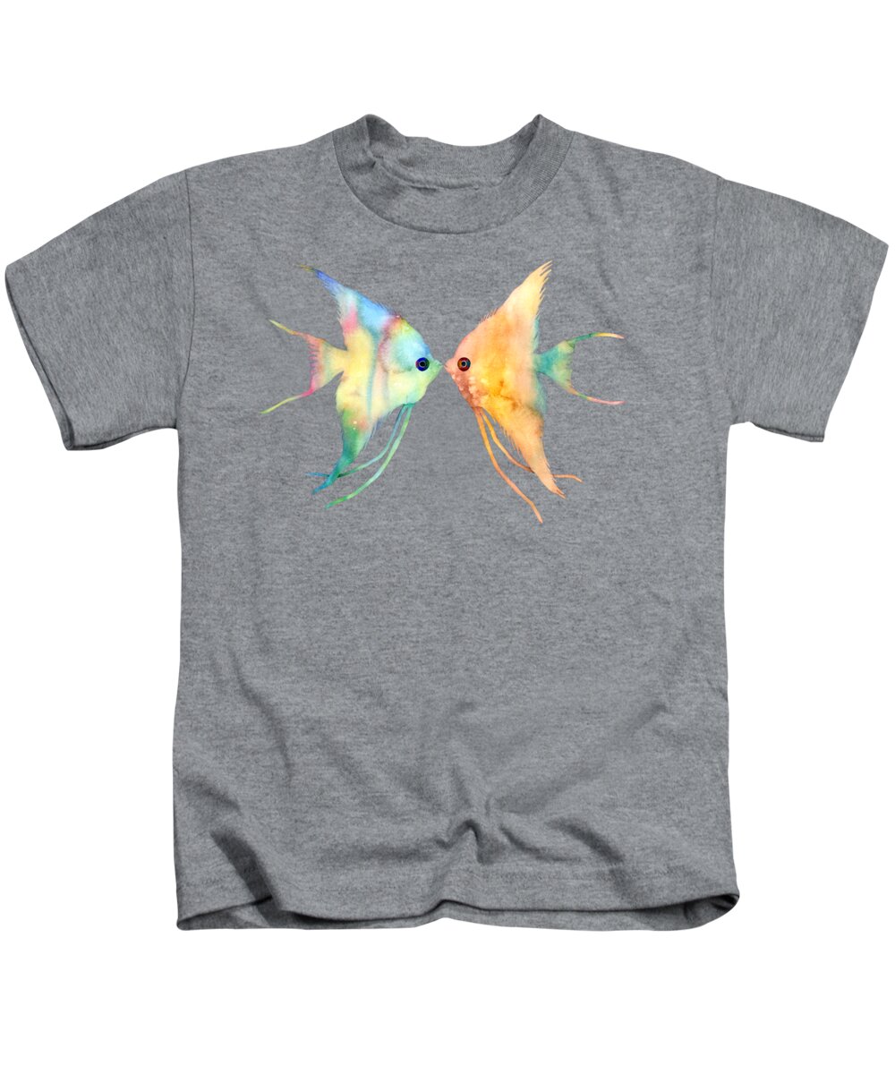 Fish Kids T-Shirt featuring the painting Angelfish Kissing by Hailey E Herrera