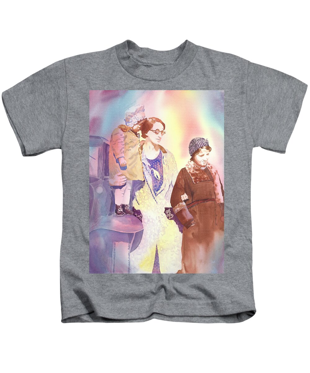 Ancestry Kids T-Shirt featuring the painting Anna Nation and her Girls, 1932   by Tara Moorman