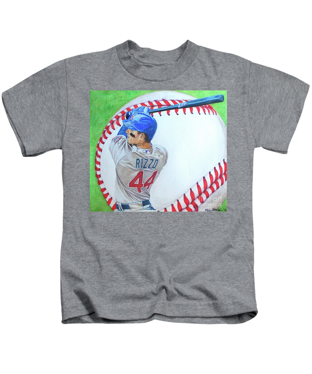 Anthony Rizzo Kids T-Shirt featuring the drawing Anthony Rizzo 2016 by Melissa Jacobsen
