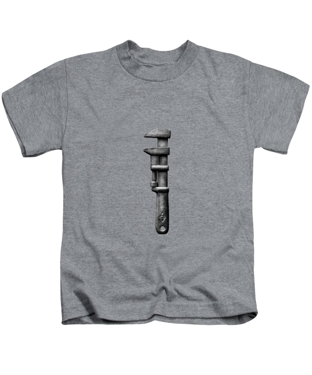 Antique Kids T-Shirt featuring the photograph Antique Adjustable Wrench BW by YoPedro