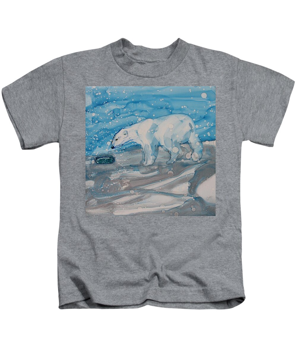 Polar Bear Kids T-Shirt featuring the painting Anybody Home? by Ruth Kamenev