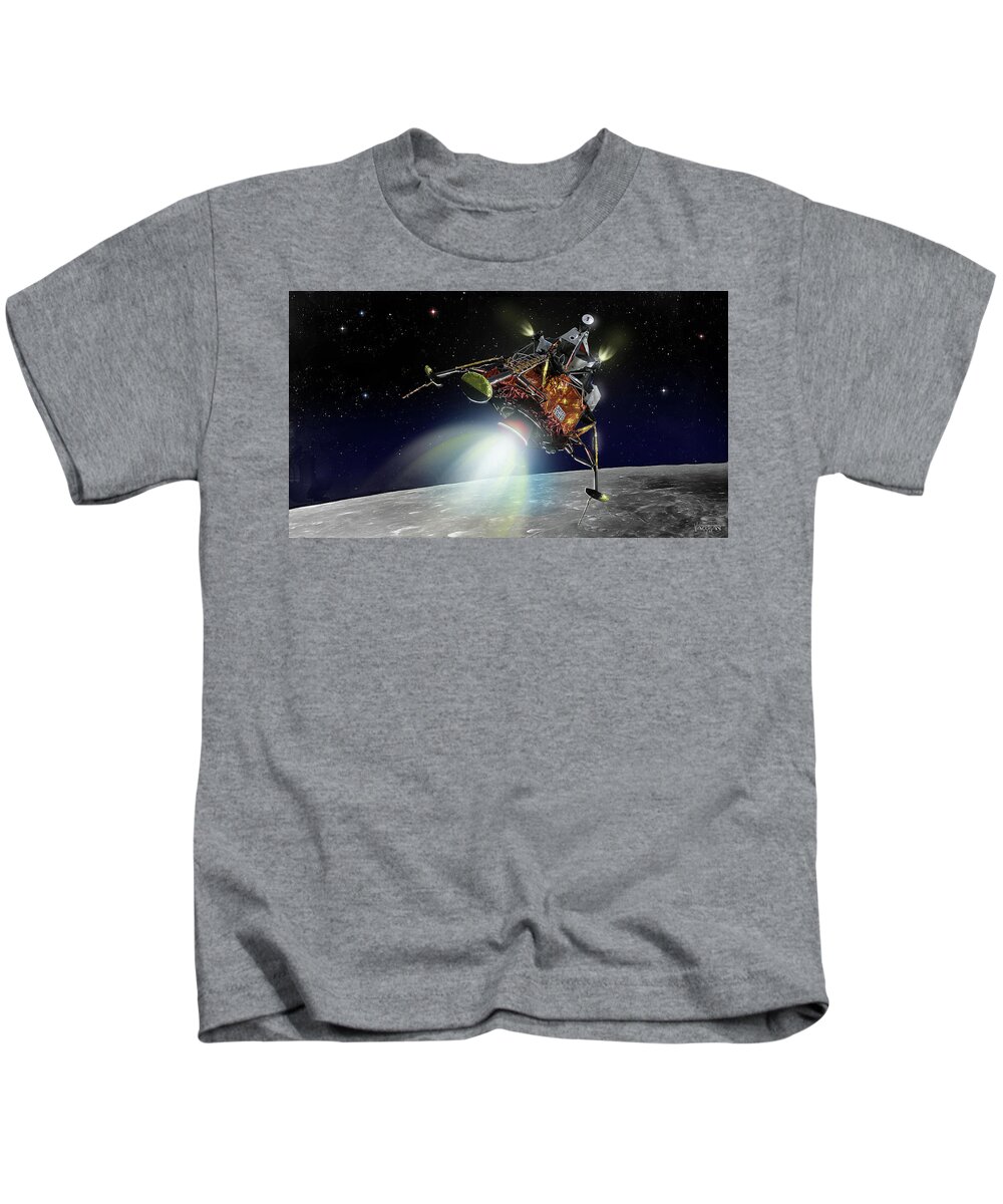 Apollo Kids T-Shirt featuring the digital art Apollo 11 - Eagle - pitch over by James Vaughan