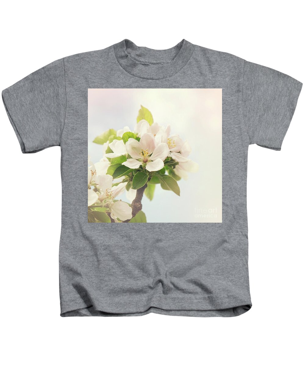 Apple Kids T-Shirt featuring the photograph Apple blossom retro style processing by Jane Rix