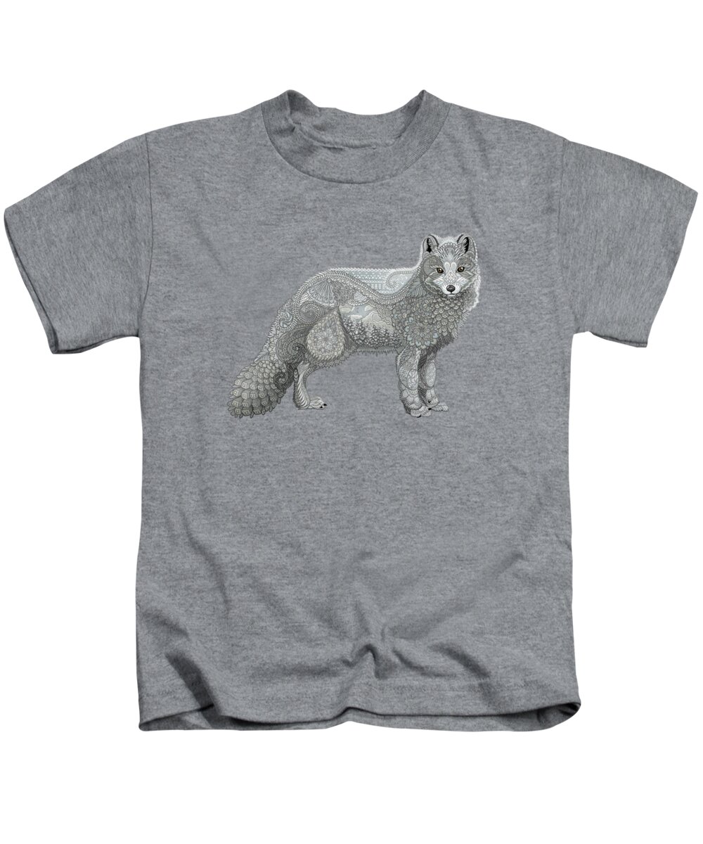 Zentangle Kids T-Shirt featuring the digital art Arctic Fox by ZH Field
