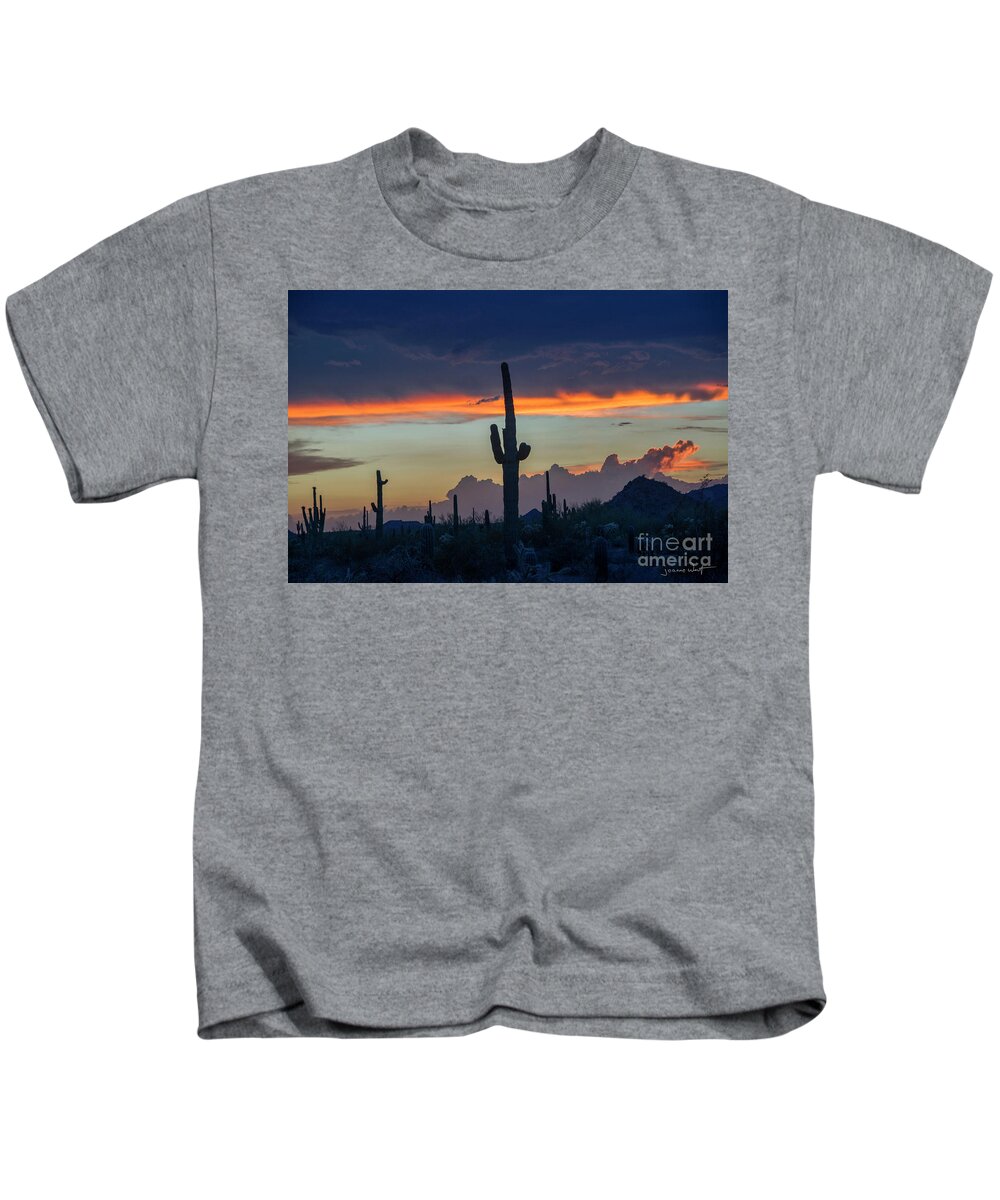 Sunset Kids T-Shirt featuring the photograph Arizona Sunset During Monsoon by Joanne West
