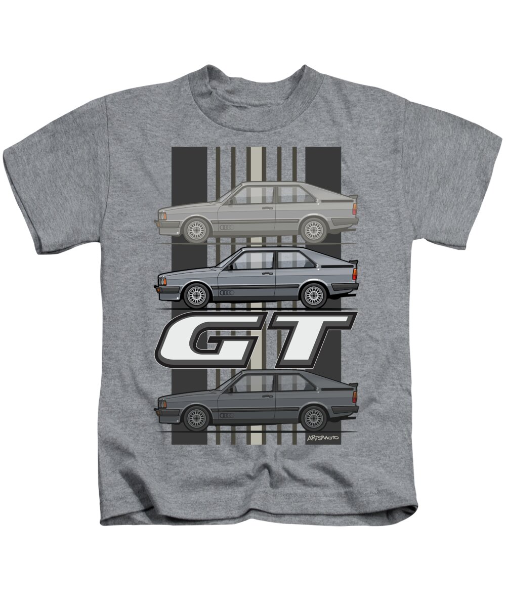 Ingolstadt Kids T-Shirt featuring the digital art Four Rings Coupe GT B2 Stone Grey Metallic by Tom Mayer II Monkey Crisis On Mars