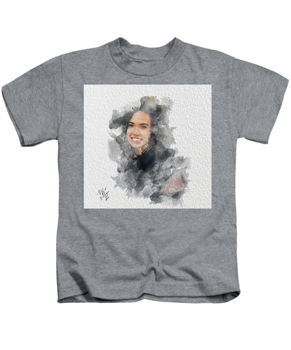 Watercolor Kids T-Shirt featuring the digital art Asiah by Mal-Z