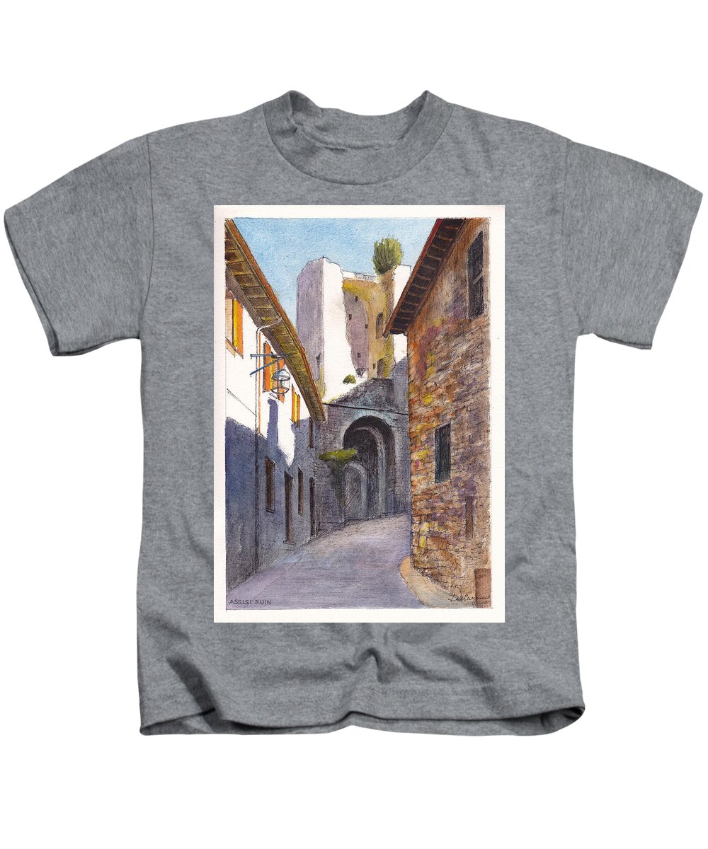 Alley Way Kids T-Shirt featuring the painting Assisi Ruin by Dai Wynn