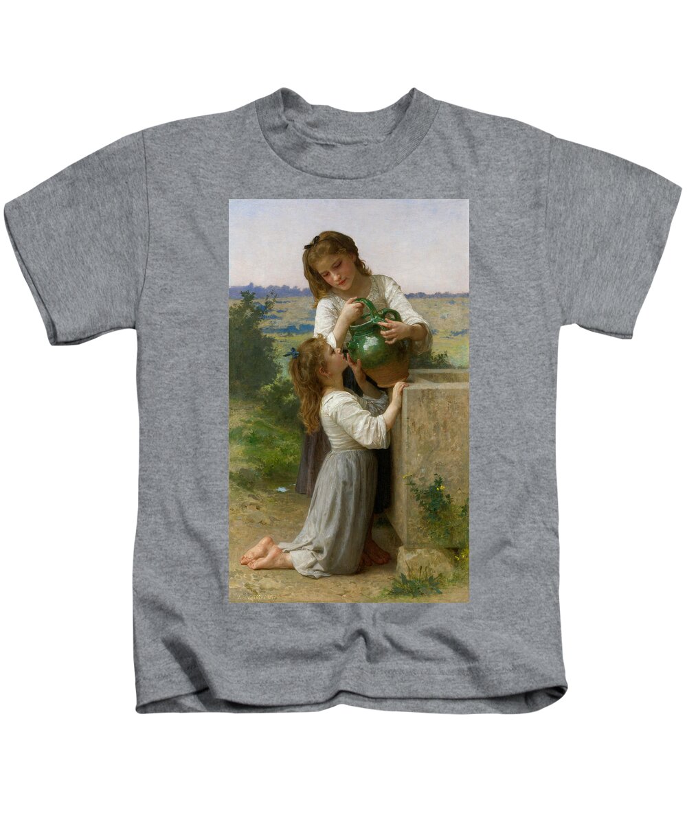 William-adolphe Bouguereau Kids T-Shirt featuring the painting At the Fountain by William-Adolphe Bouguereau