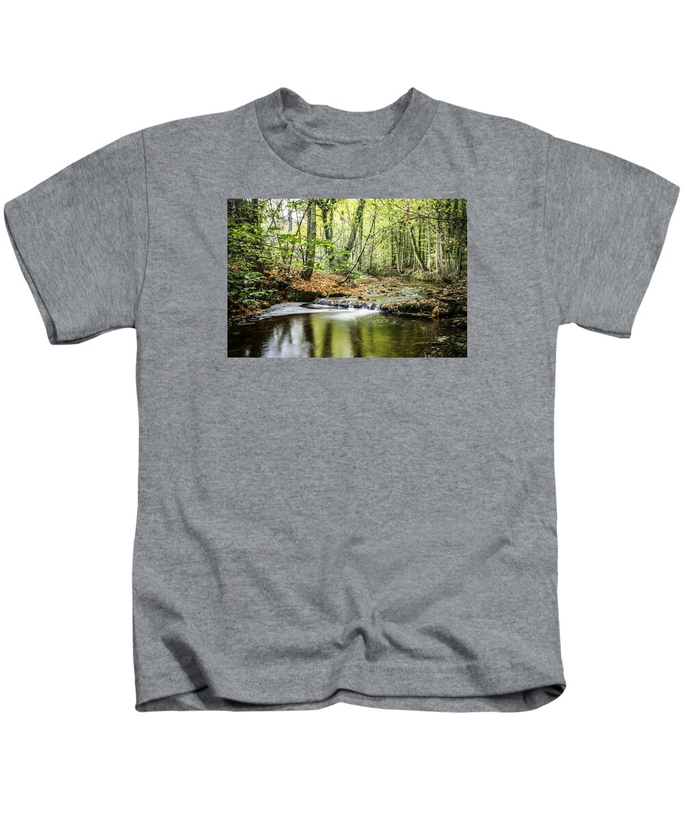 Season Kids T-Shirt featuring the photograph Autumn Water way at Offas Dyke by Spikey Mouse Photography