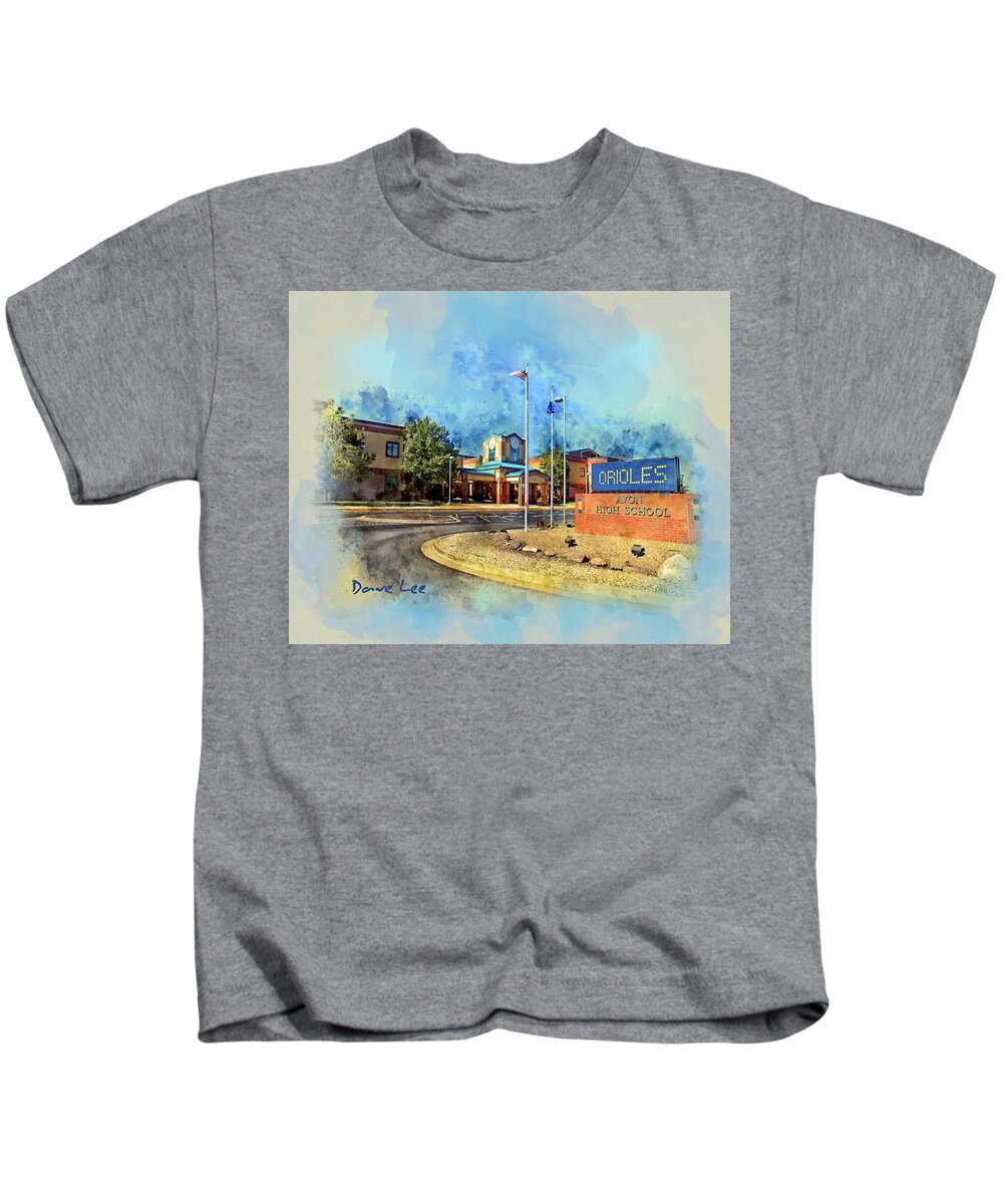 Avon High School Kids T-Shirt featuring the mixed media Avon, Indiana High School by Dave Lee