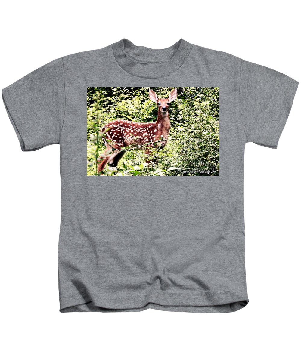 Deer Kids T-Shirt featuring the photograph Babe In The Woods by Tami Quigley