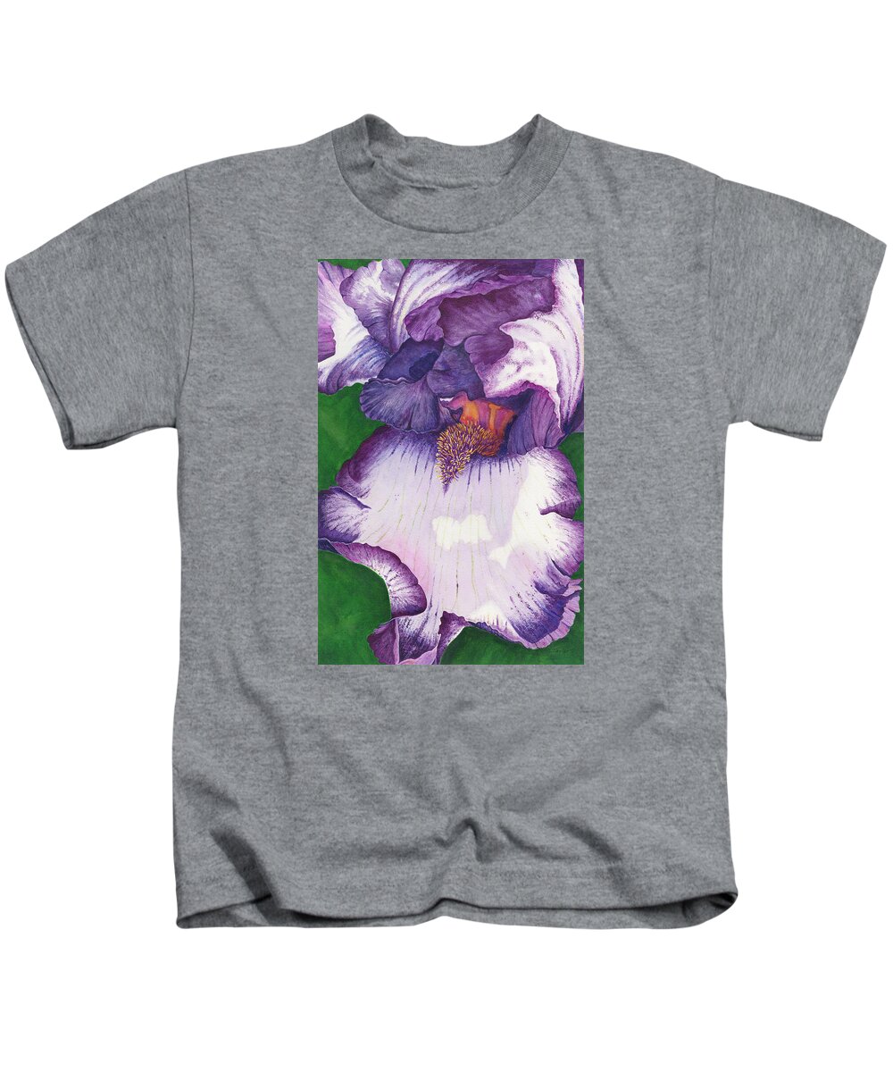 Iris Kids T-Shirt featuring the painting Backyard Beauty by Lori Taylor