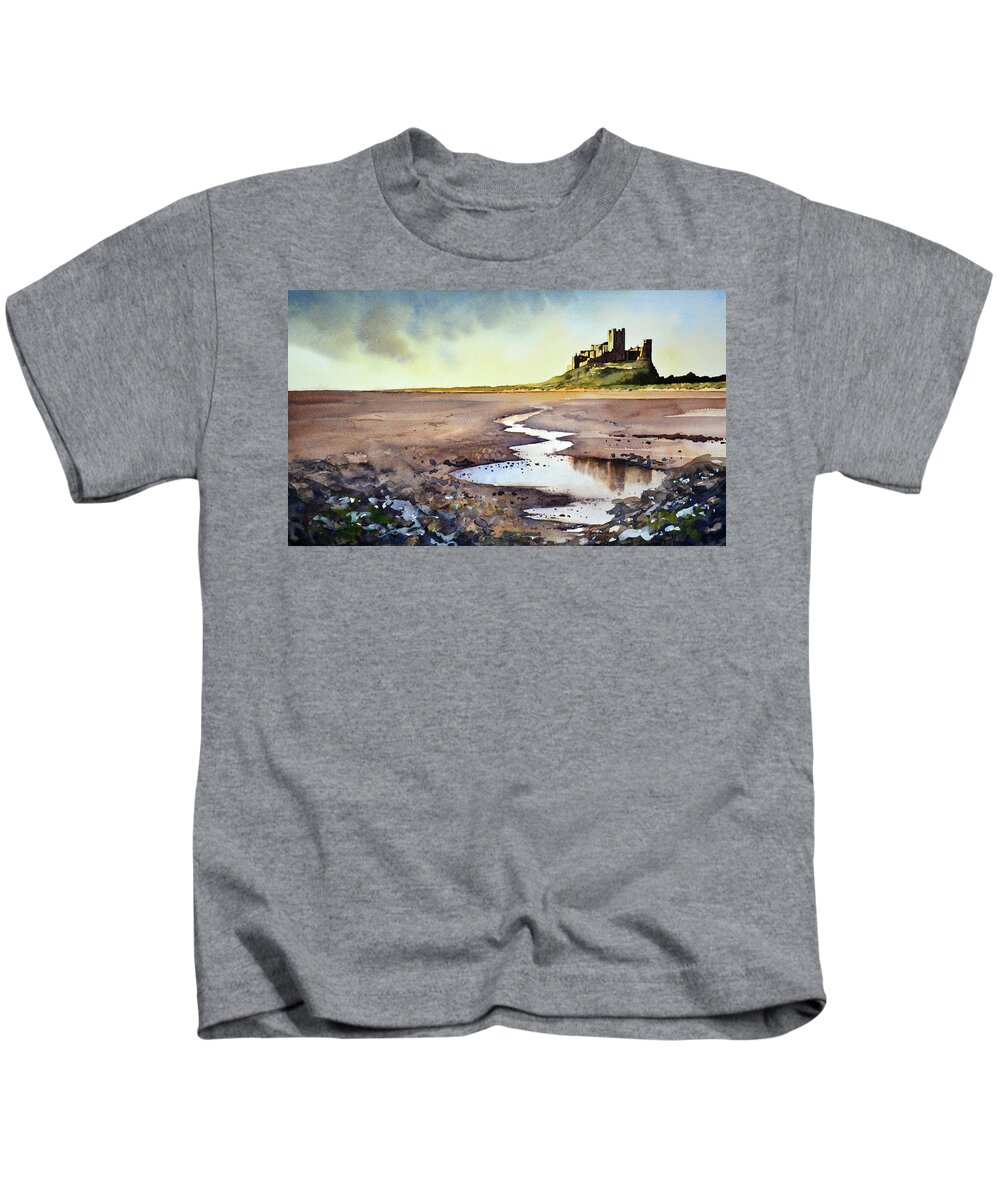 Bamburgh Castle By Paul Dene Marlor Kids T-Shirt featuring the painting Bamburgh Castle 2 by Paul Dene Marlor