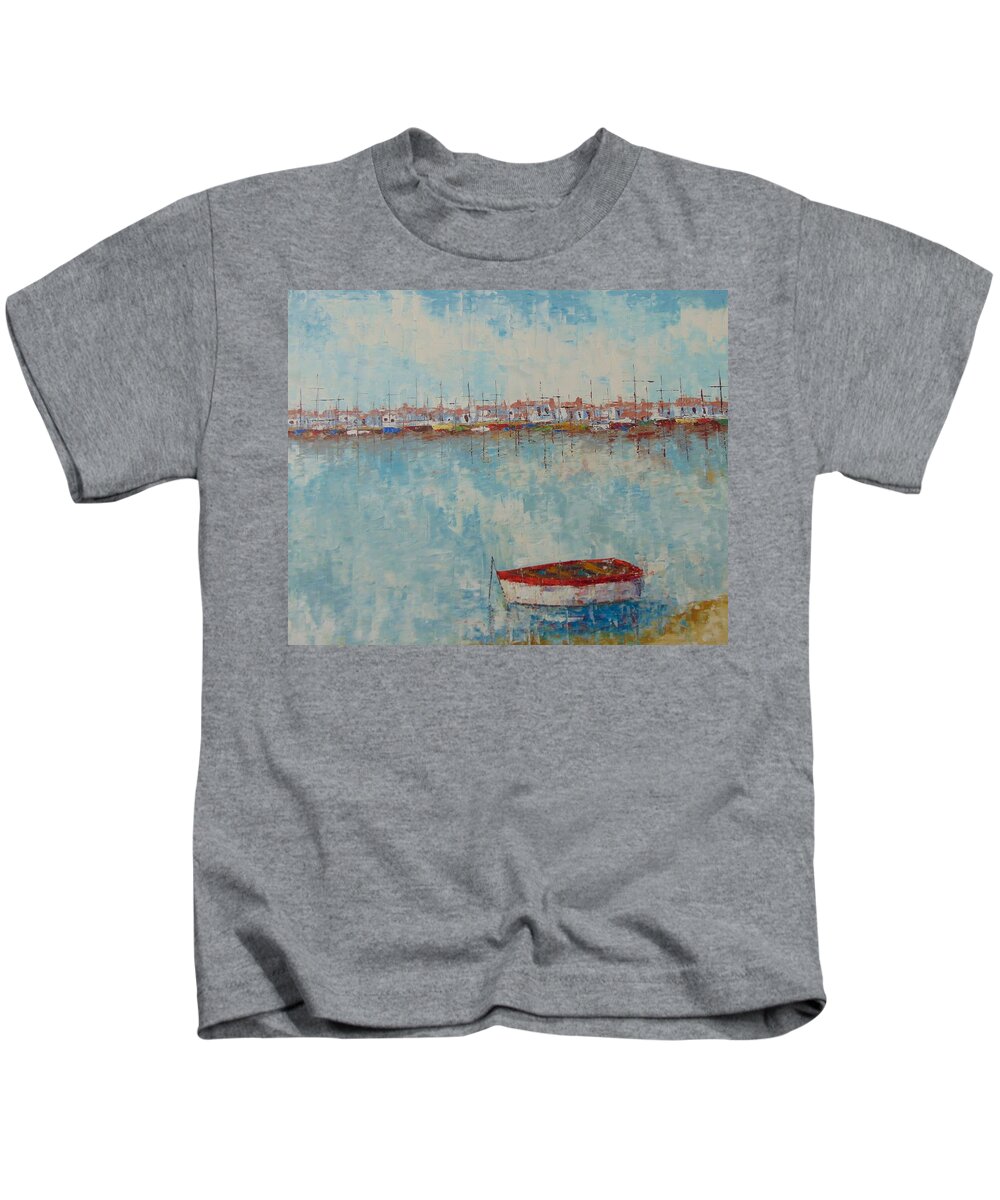 Frederic Payet Kids T-Shirt featuring the painting Barque au large de Marseille by Frederic Payet
