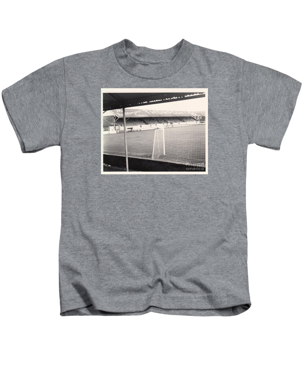  Kids T-Shirt featuring the photograph Barrow - Holker Street - Main Stand 1 - September 1964 by Legendary Football Grounds