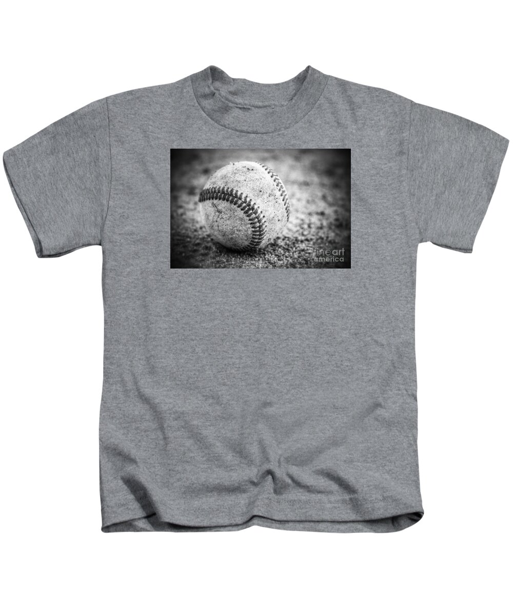 Baseball Kids T-Shirt featuring the photograph Baseball in Black and White by Leah McPhail