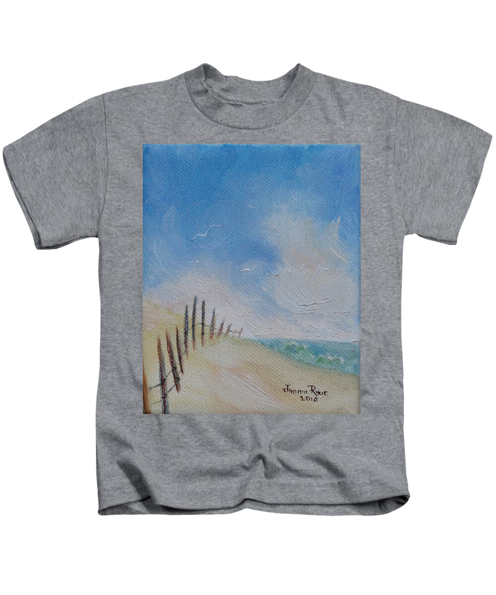 Beach Kids T-Shirt featuring the painting Beach Fence by Judith Rhue