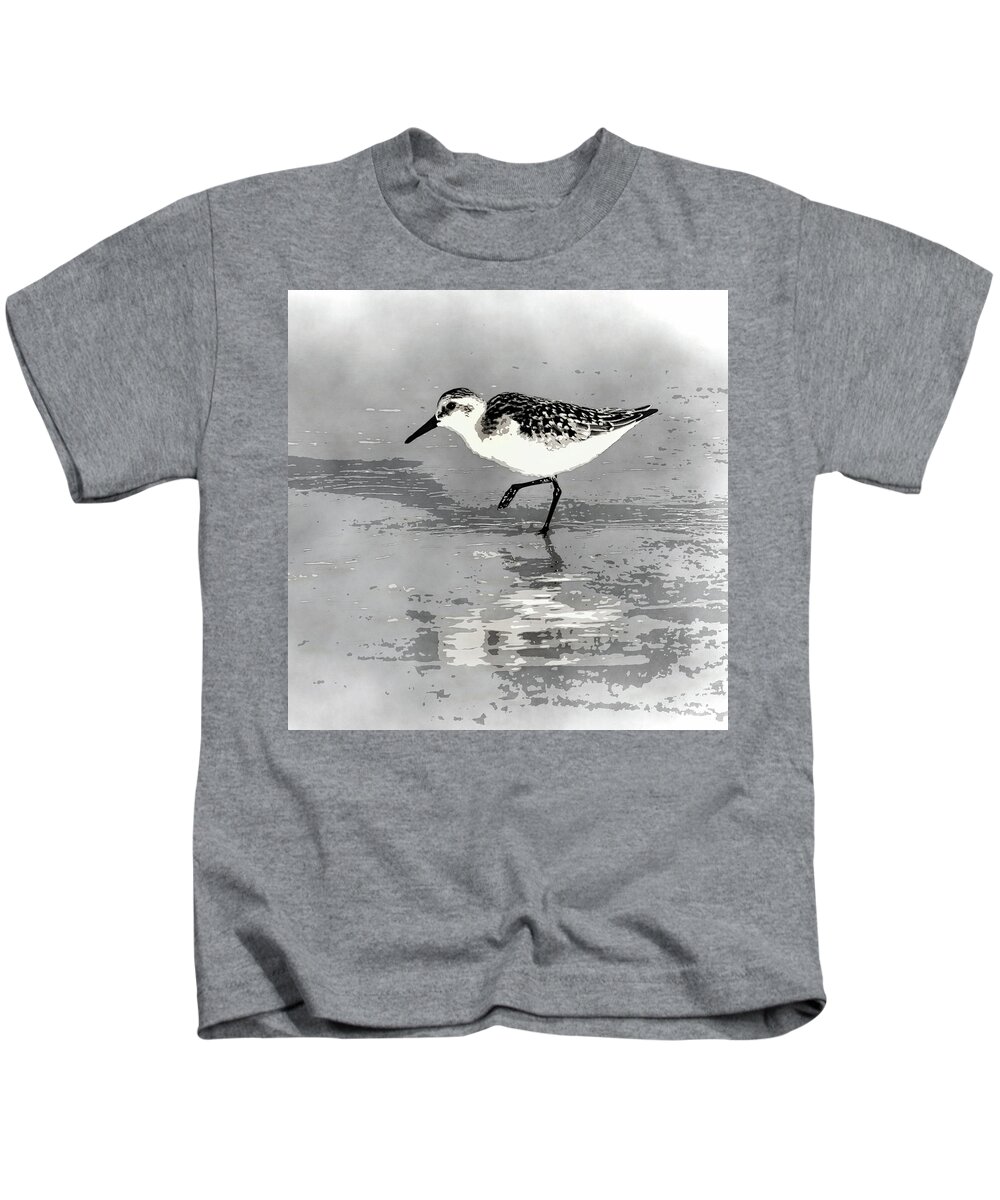 Shorebird Kids T-Shirt featuring the photograph Beach Walker Square BW  by HH Photography of Florida