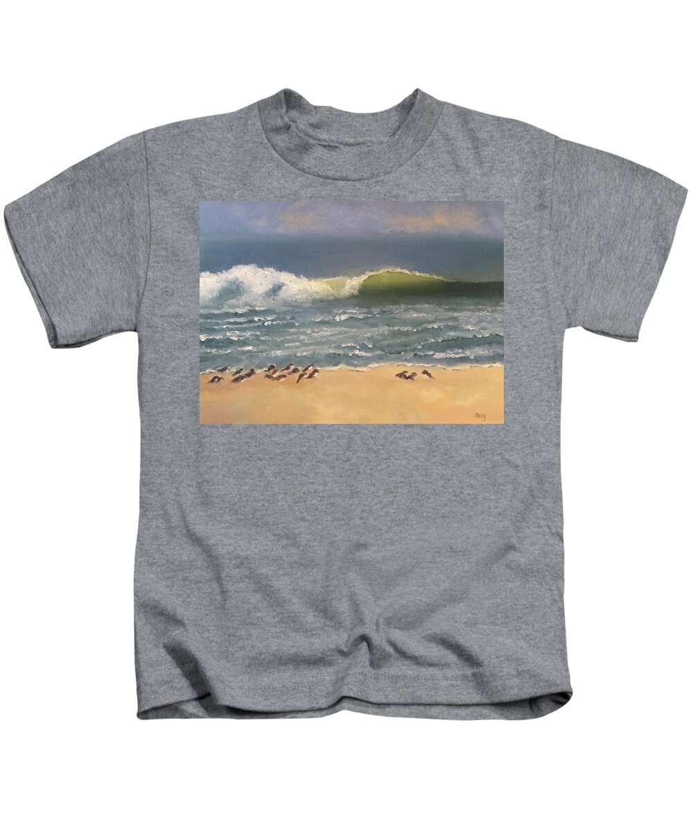 Ocean Kids T-Shirt featuring the painting Beachcombers by Marg Wolf
