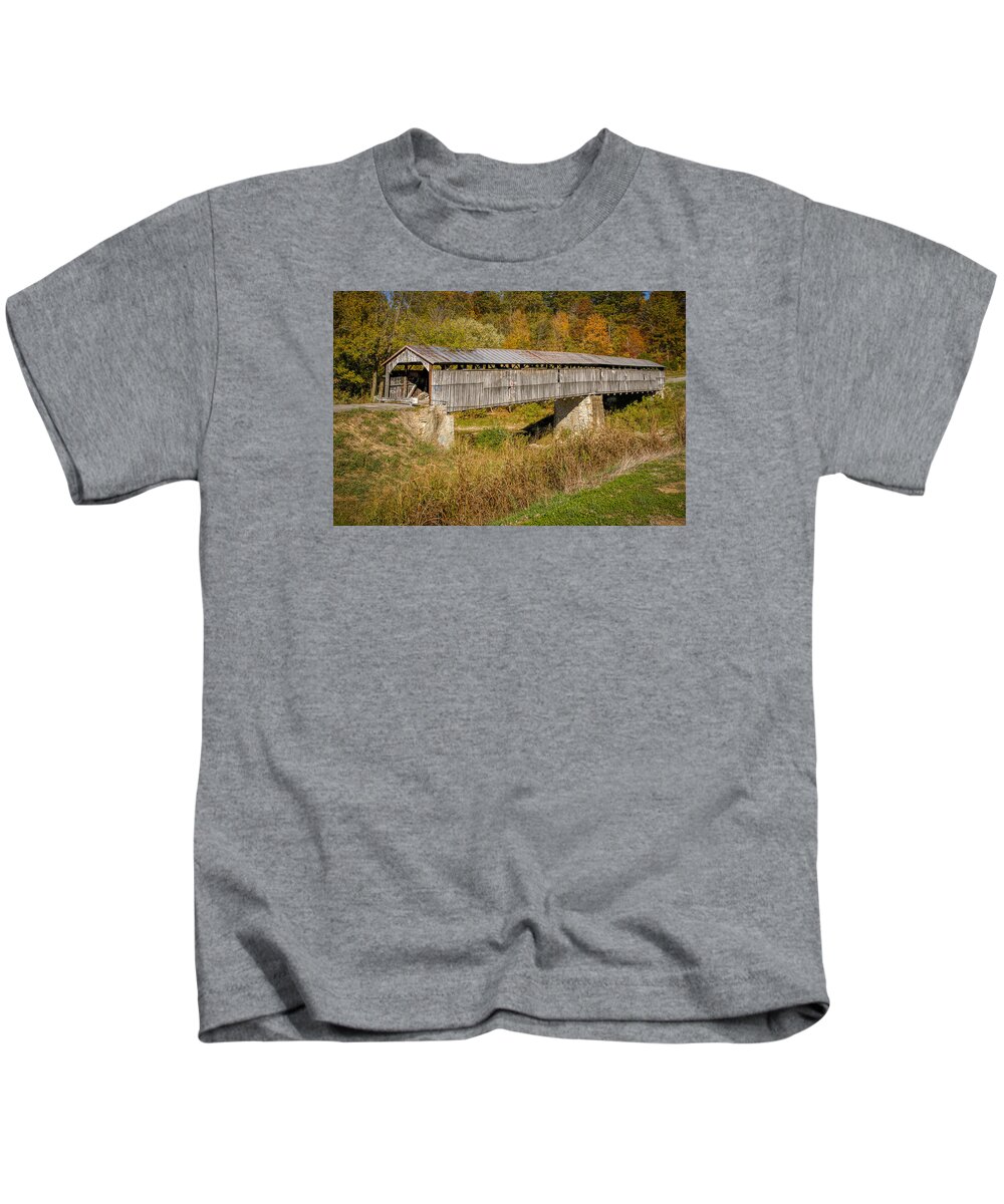 America Kids T-Shirt featuring the photograph Beech Fork or Mooresville Covered Bridge by Jack R Perry