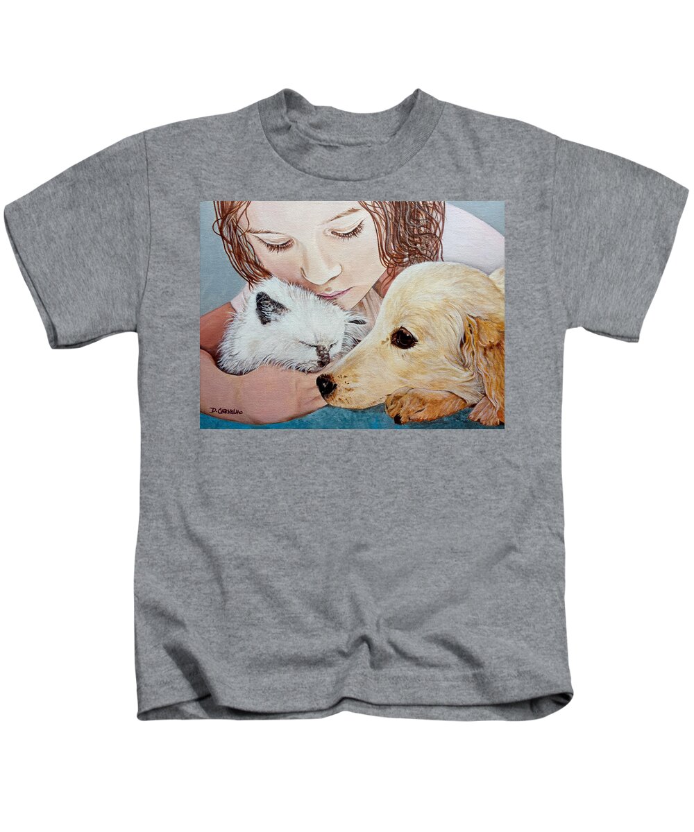 Pets Kids T-Shirt featuring the painting Best Friends by Daniel Carvalho