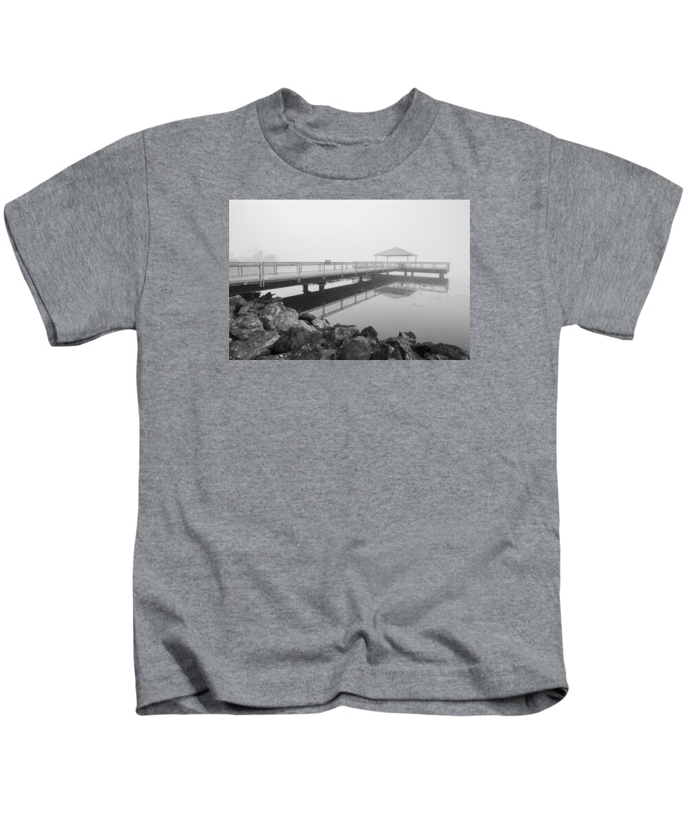 B&w Kids T-Shirt featuring the photograph Big Break in Fog by Robin Mayoff