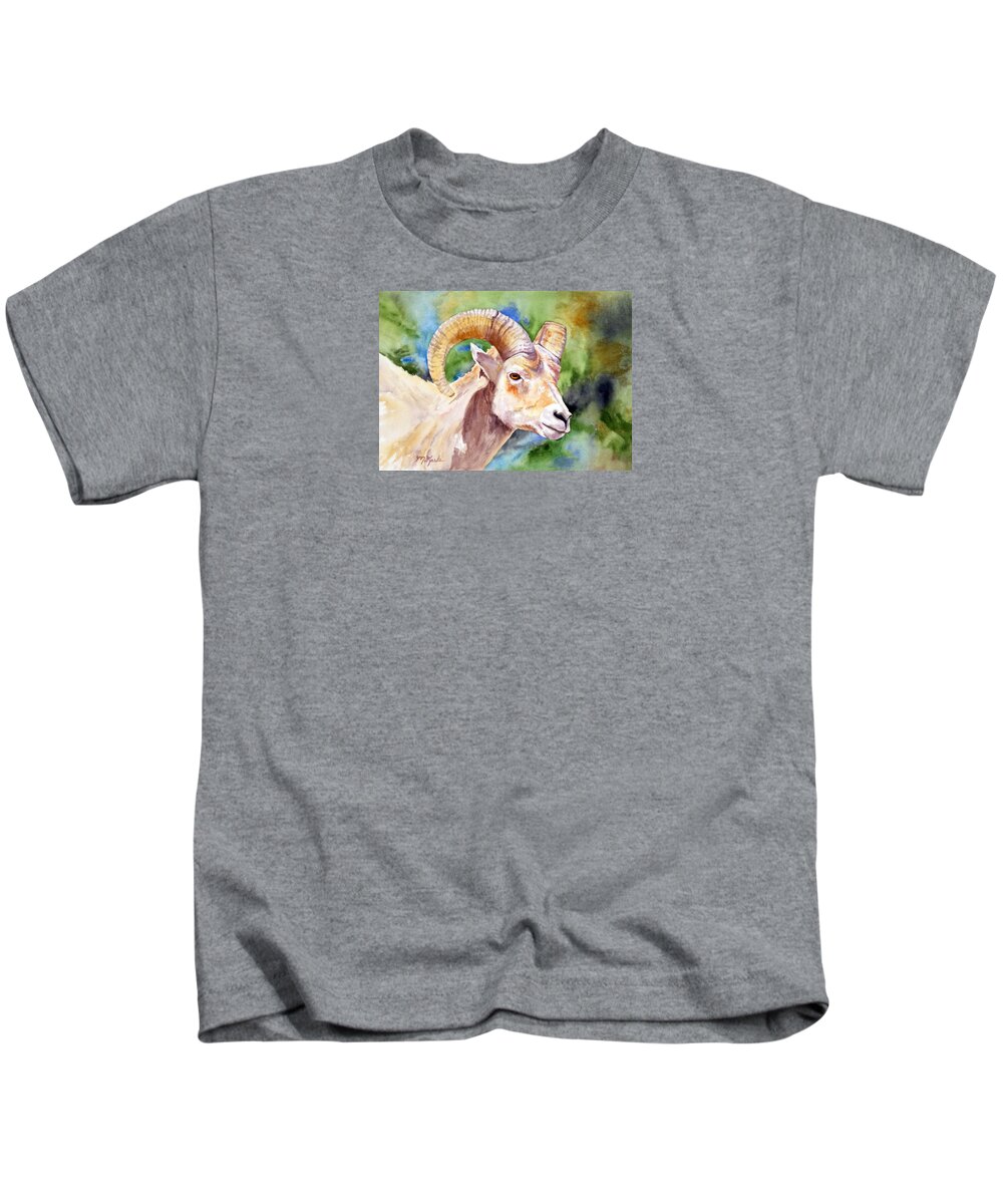 Sheep Kids T-Shirt featuring the painting Bighorn Sheep Portrait by Marsha Karle