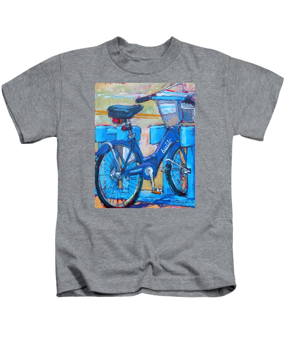 Bublr Kids T-Shirt featuring the painting Bike Bubbler by Les Leffingwell