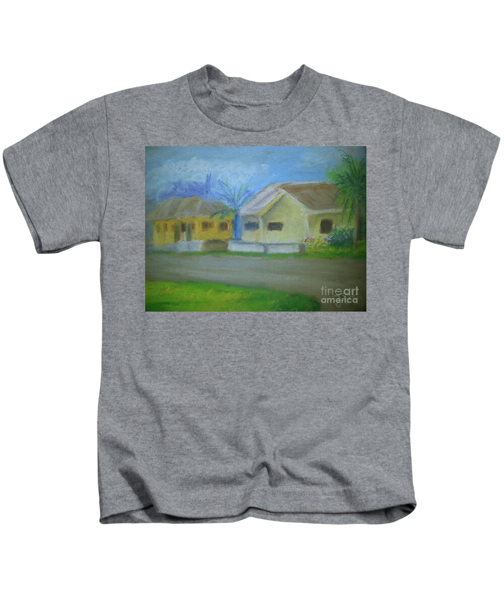 Buildings Kids T-Shirt featuring the pastel Birch Tree Hill Road by Jerome Wilson