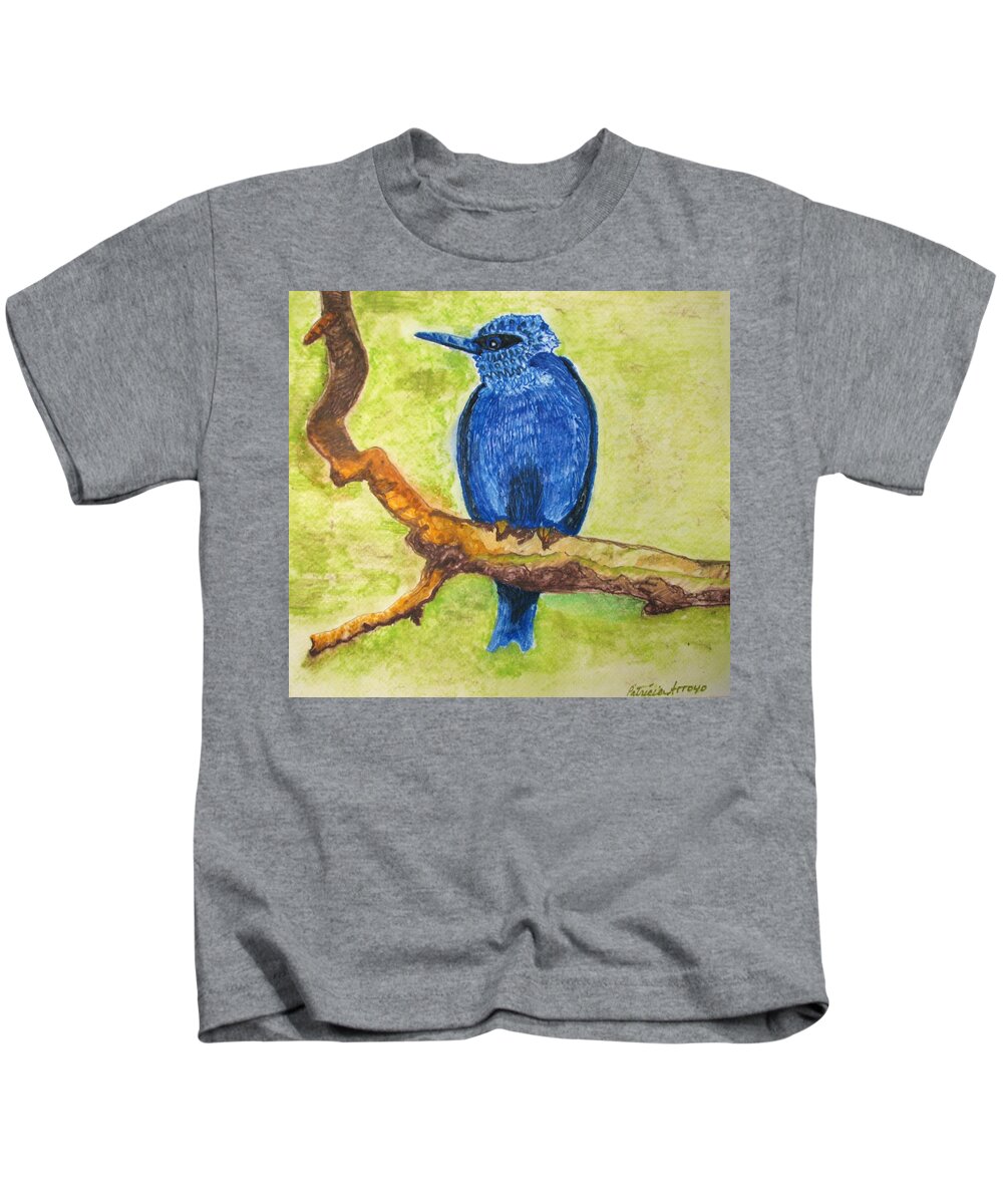 Birds Kids T-Shirt featuring the painting Black as Blue Bird by Patricia Arroyo