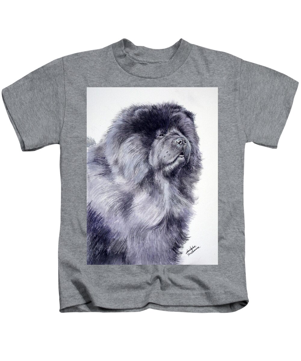 Dog Kids T-Shirt featuring the painting Black Chow Chow by Christopher Shellhammer