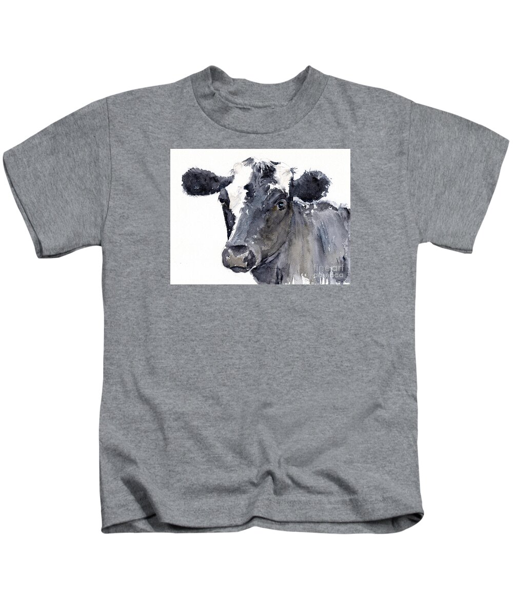 Cow Kids T-Shirt featuring the painting Black Cow by Claudia Hafner