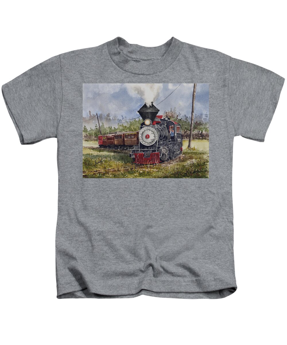 Train Kids T-Shirt featuring the painting Black Hills Central Number 7 by Sam Sidders