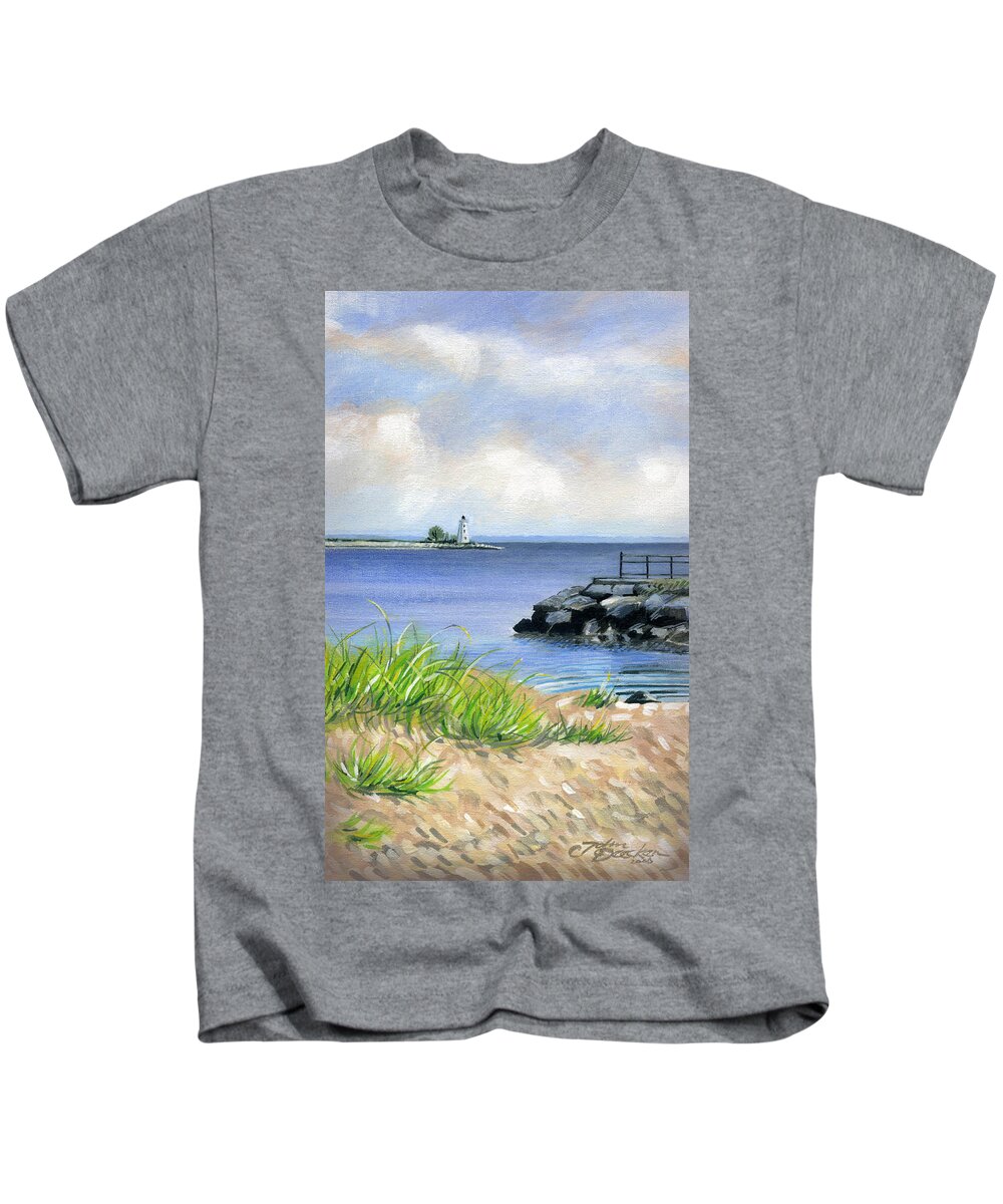 Lighthouse Seascape Kids T-Shirt featuring the painting Black Rock by John Deecken