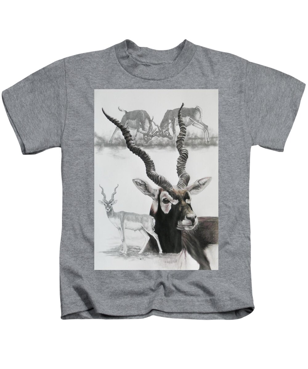 Antelope Kids T-Shirt featuring the mixed media Blackbuck of India by Barbara Keith